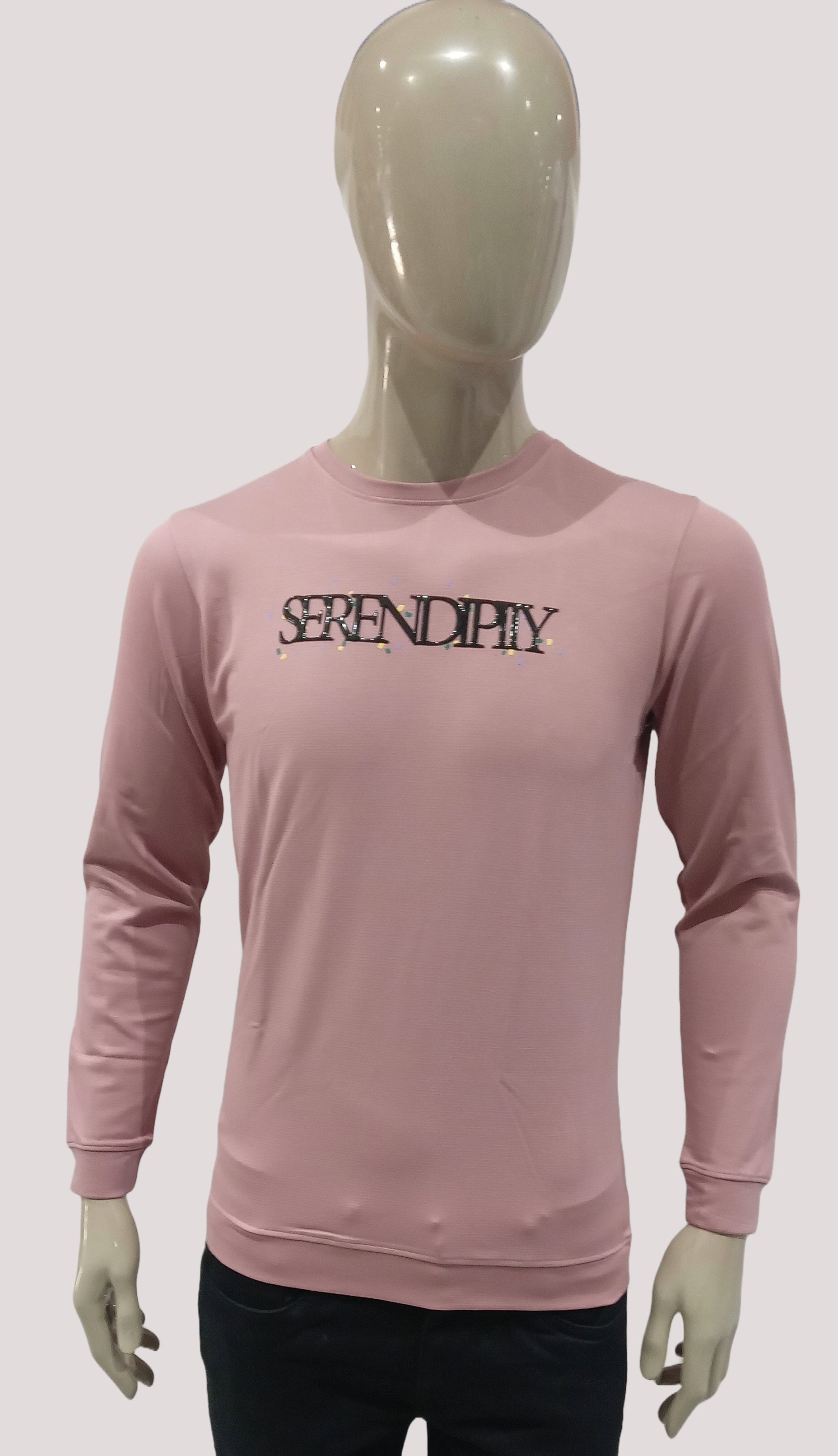 Mens Onion Pink Full Sleeve Round Neck Fancy T-Shirt