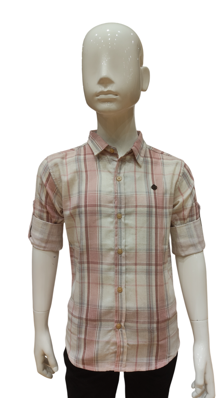 Boys Pink Checked Fancy Full Sleeve Shirt