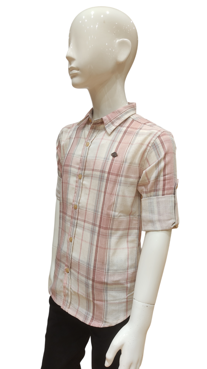 Boys Pink Checked Fancy Full Sleeve Shirt