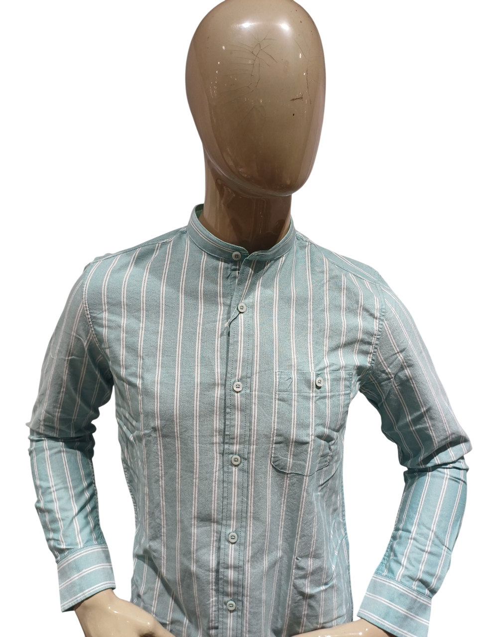 Mens Red Striped Mandarin Collar full Sleeve Casual Shirt