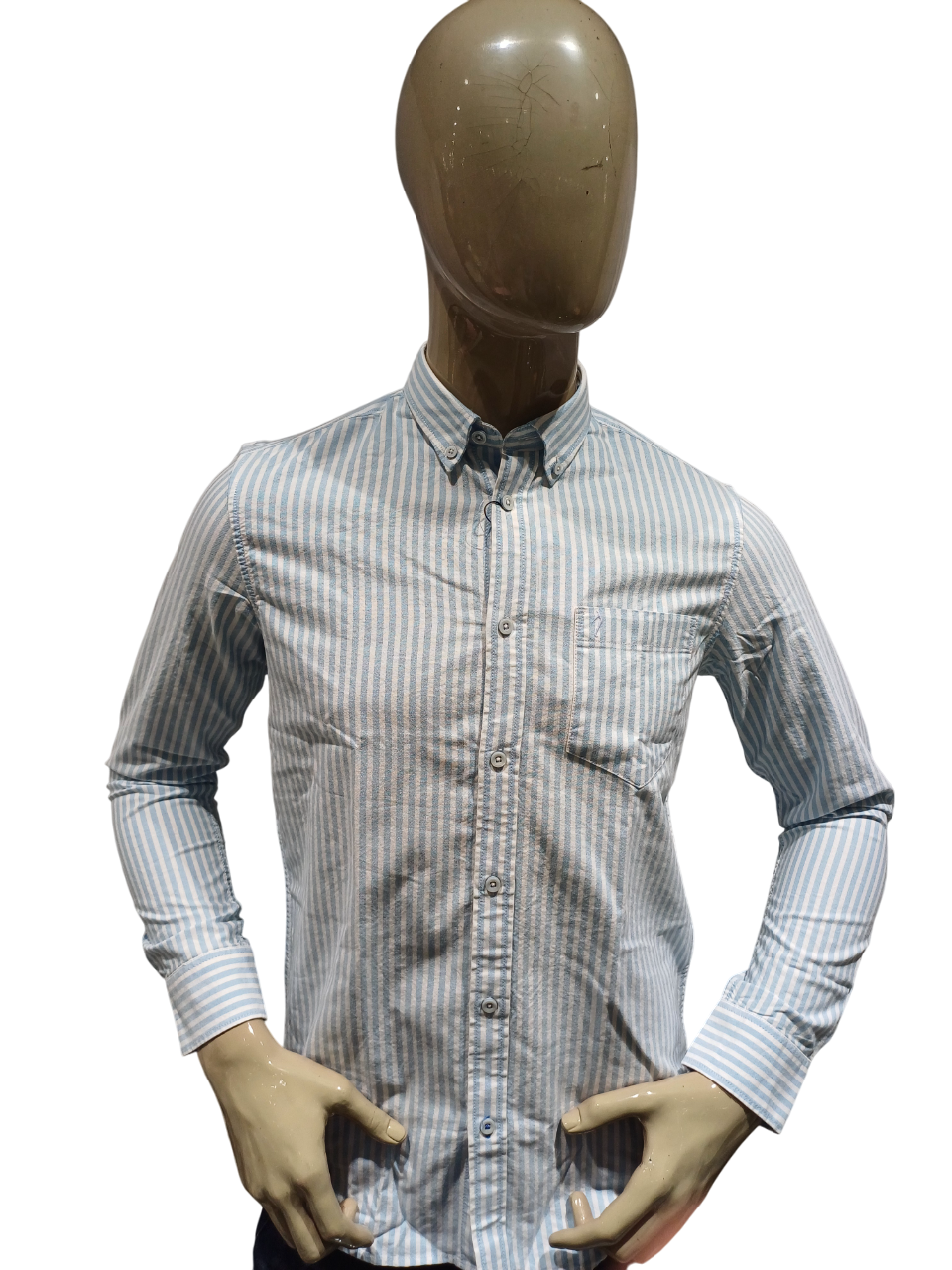 Mens Sky Blue Striped full Sleeve Casual Shirt