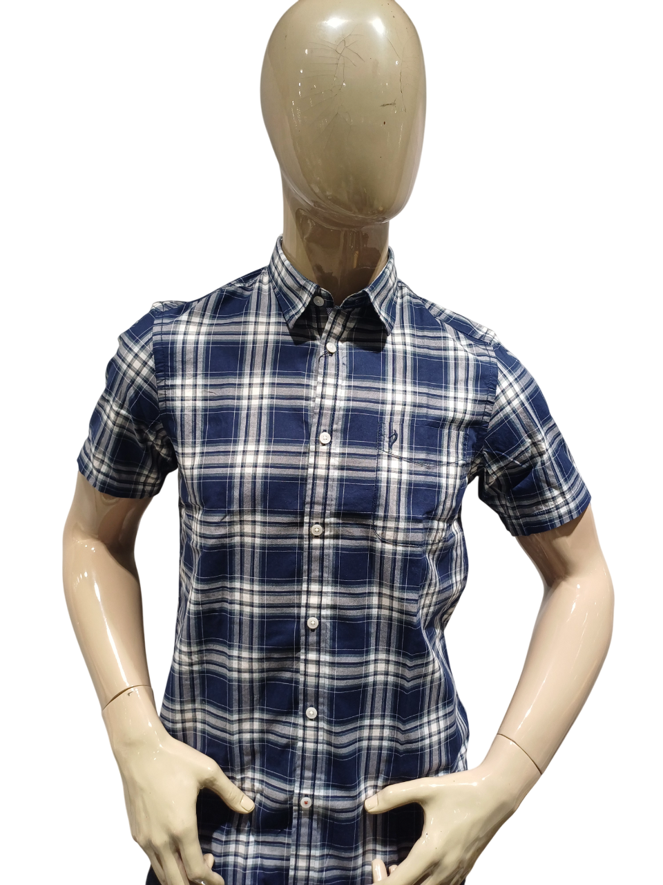 Mens Navy Half Sleeve Check Casual Shirt