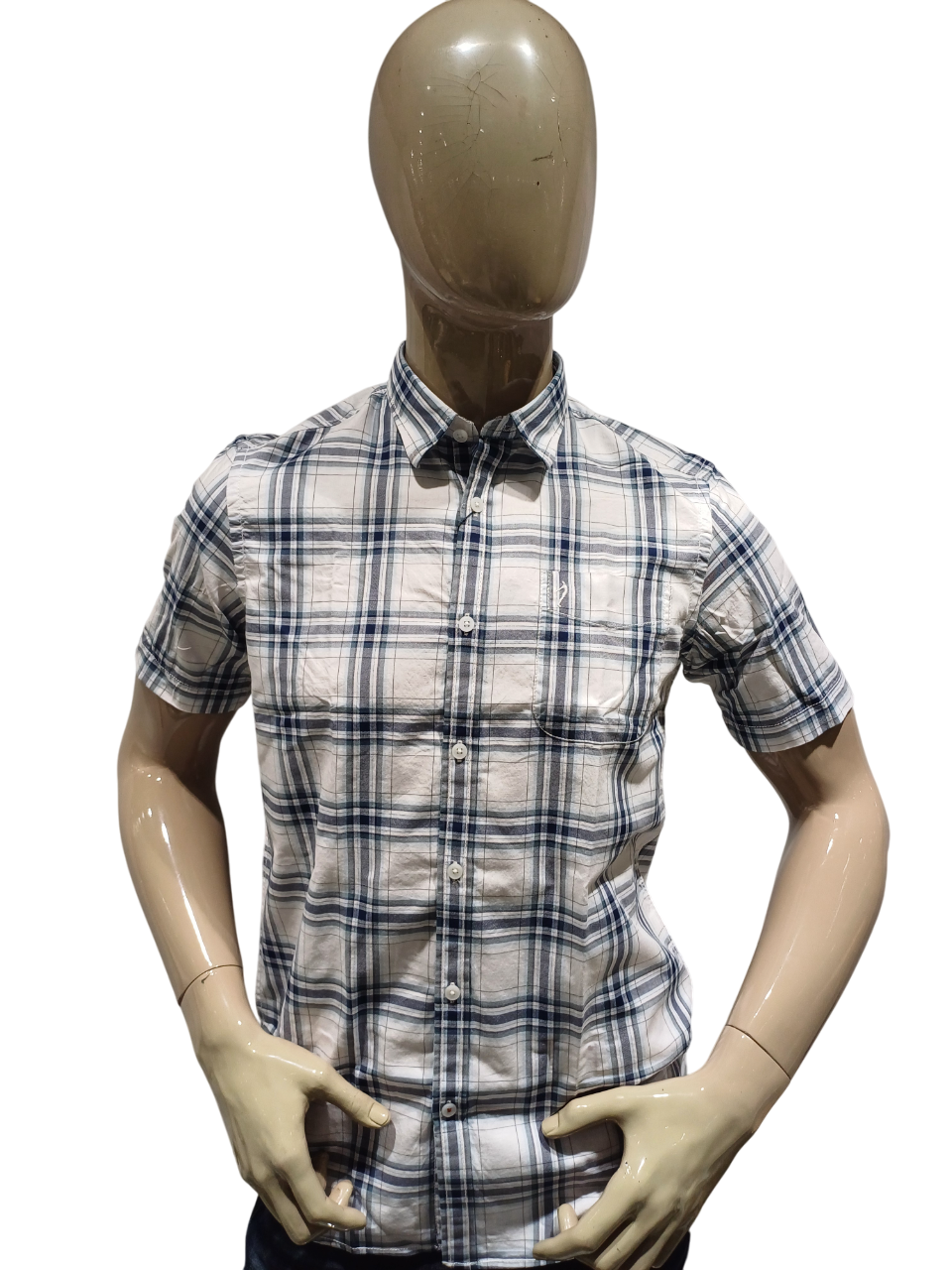 Mens White Half Sleeve Check Casual Shirt