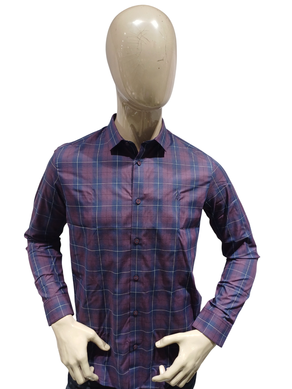Mens Plum Full Sleeve Check Casual Shirt