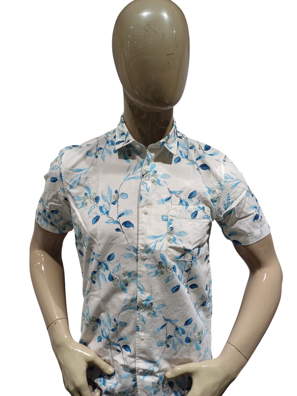 Mens White Half Sleeve Printed Casual Shirt