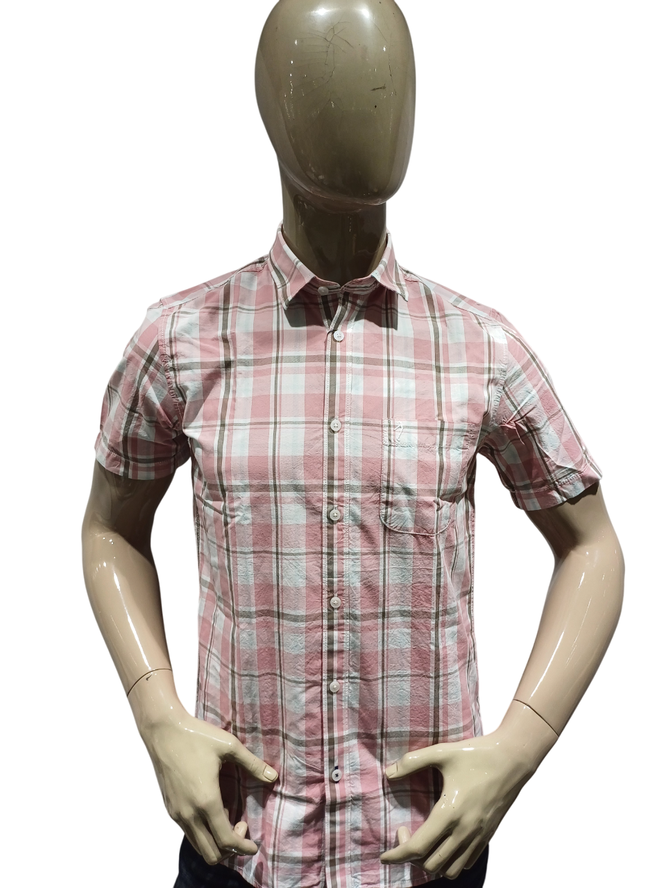 Mens Pink Checked Half Sleeve Casual Shirt