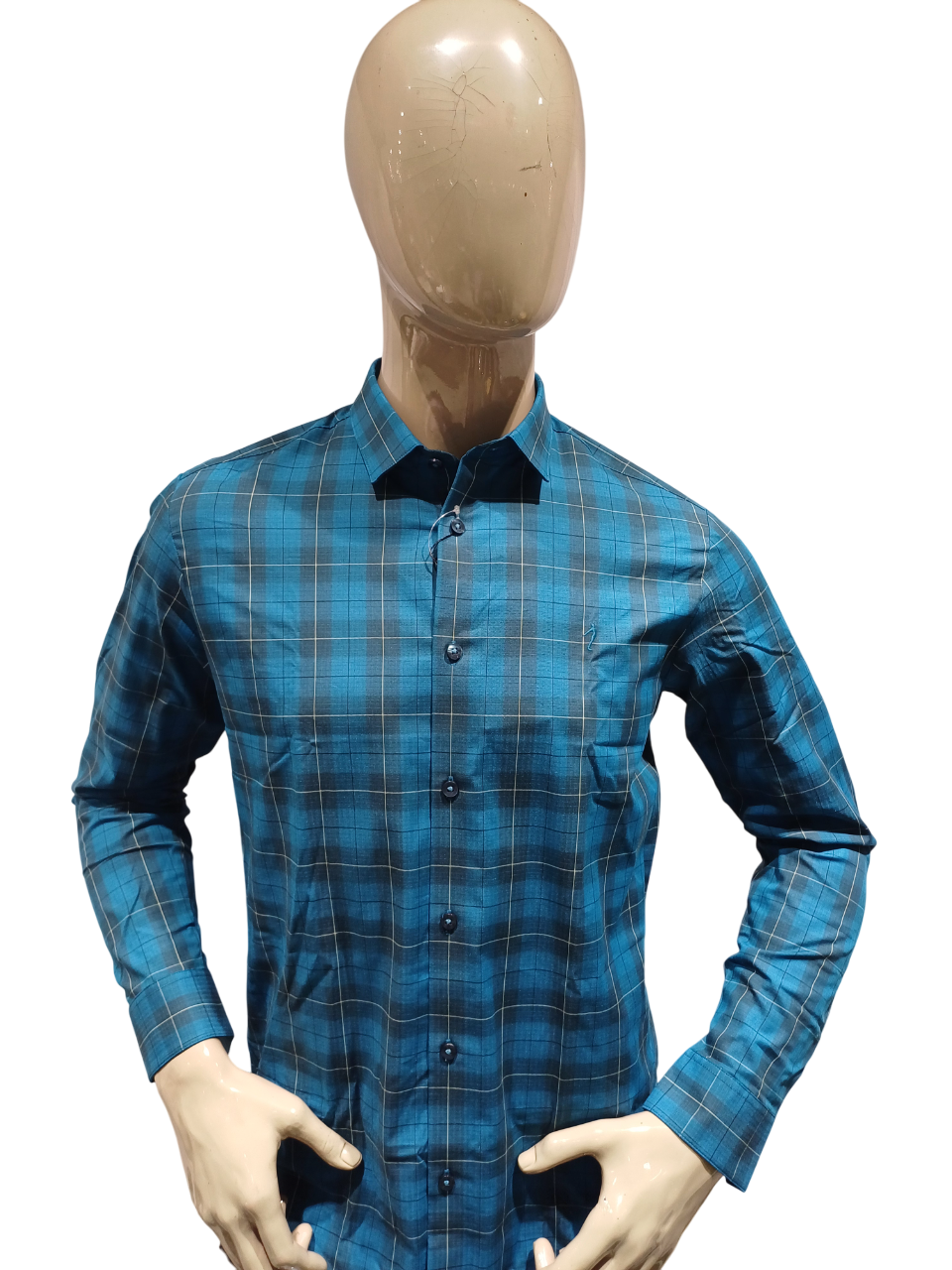 Mens Teal Checked Full Sleeve Casual Shirt