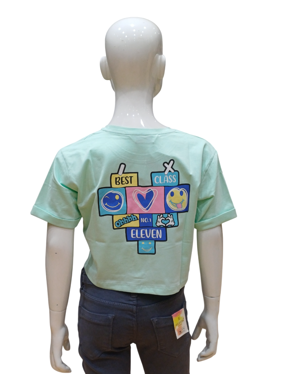 Girls Pista Green Fancy Printed Crop Top