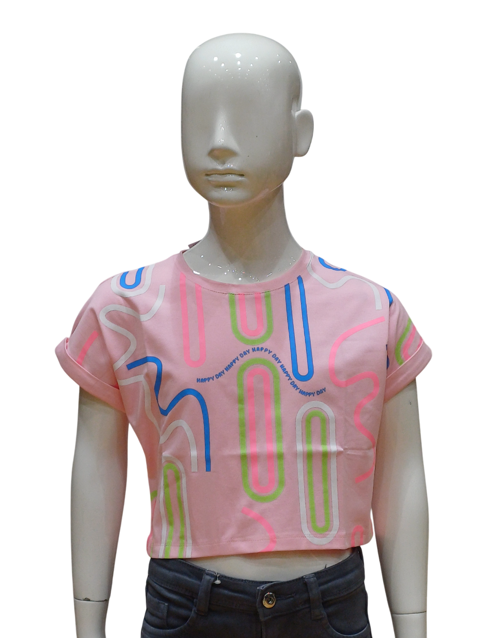 Girls Light Pink Fancy Printed Crop Top