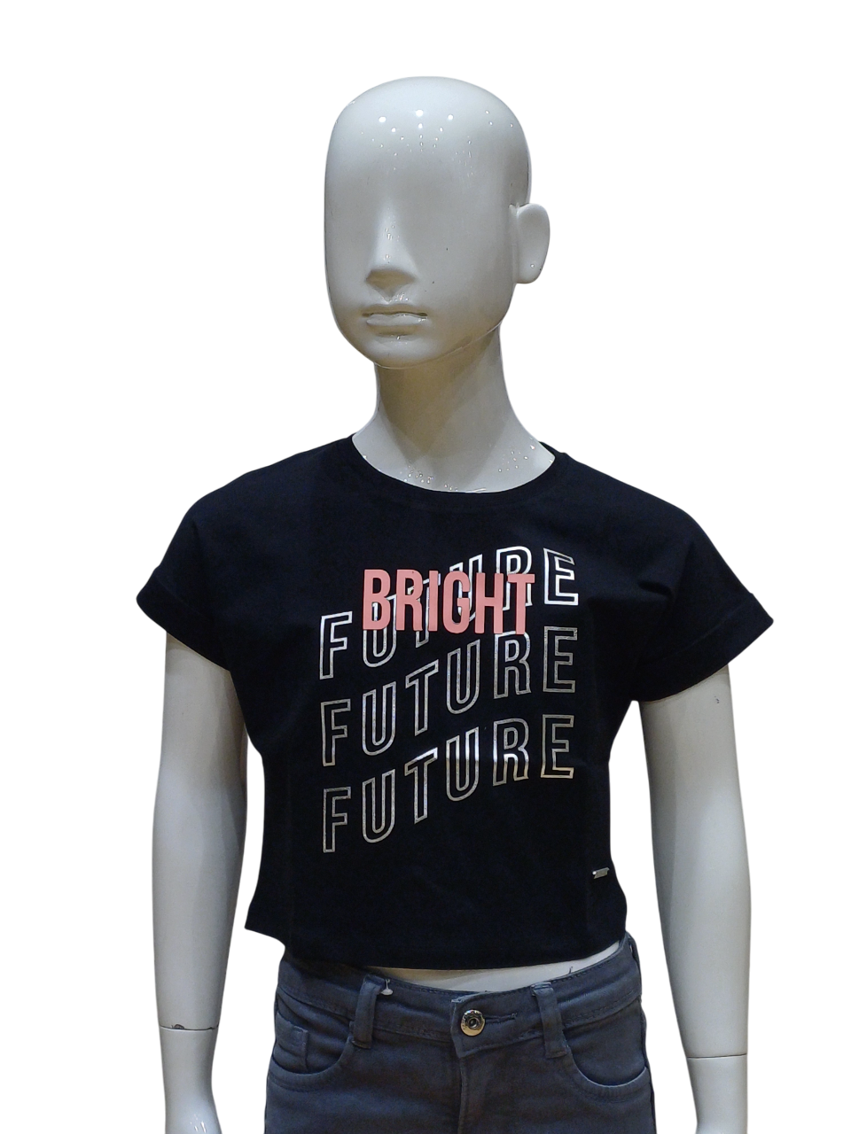 Girls Black Fancy Printed Crop Top