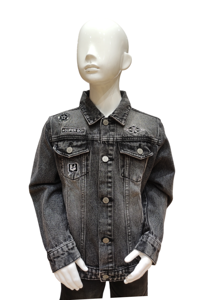 Boys Black Denim Front Open Full Sleeve Fancy Jacket
