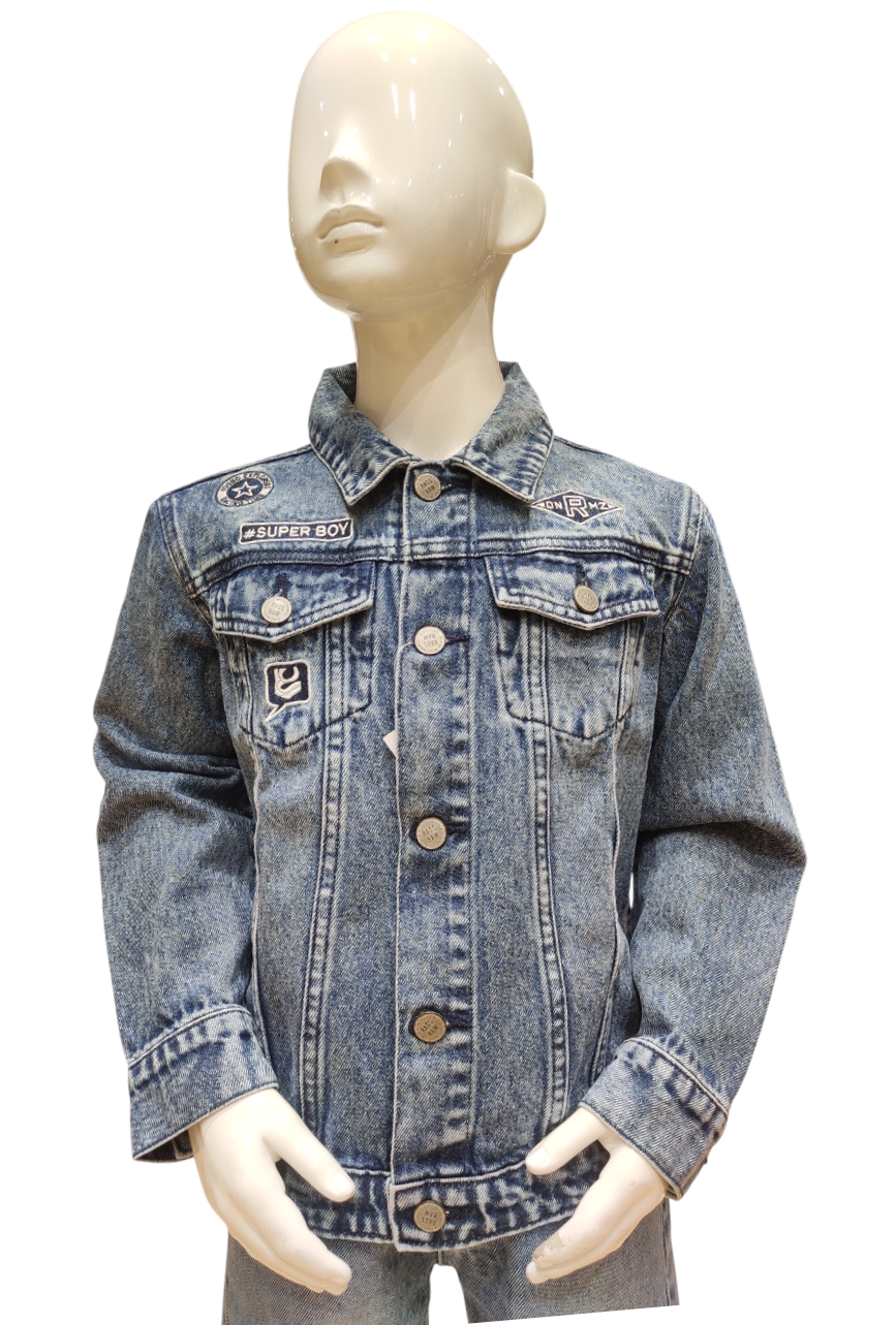 Boys Blue Denim Front Open Full Sleeve Fancy Jacket