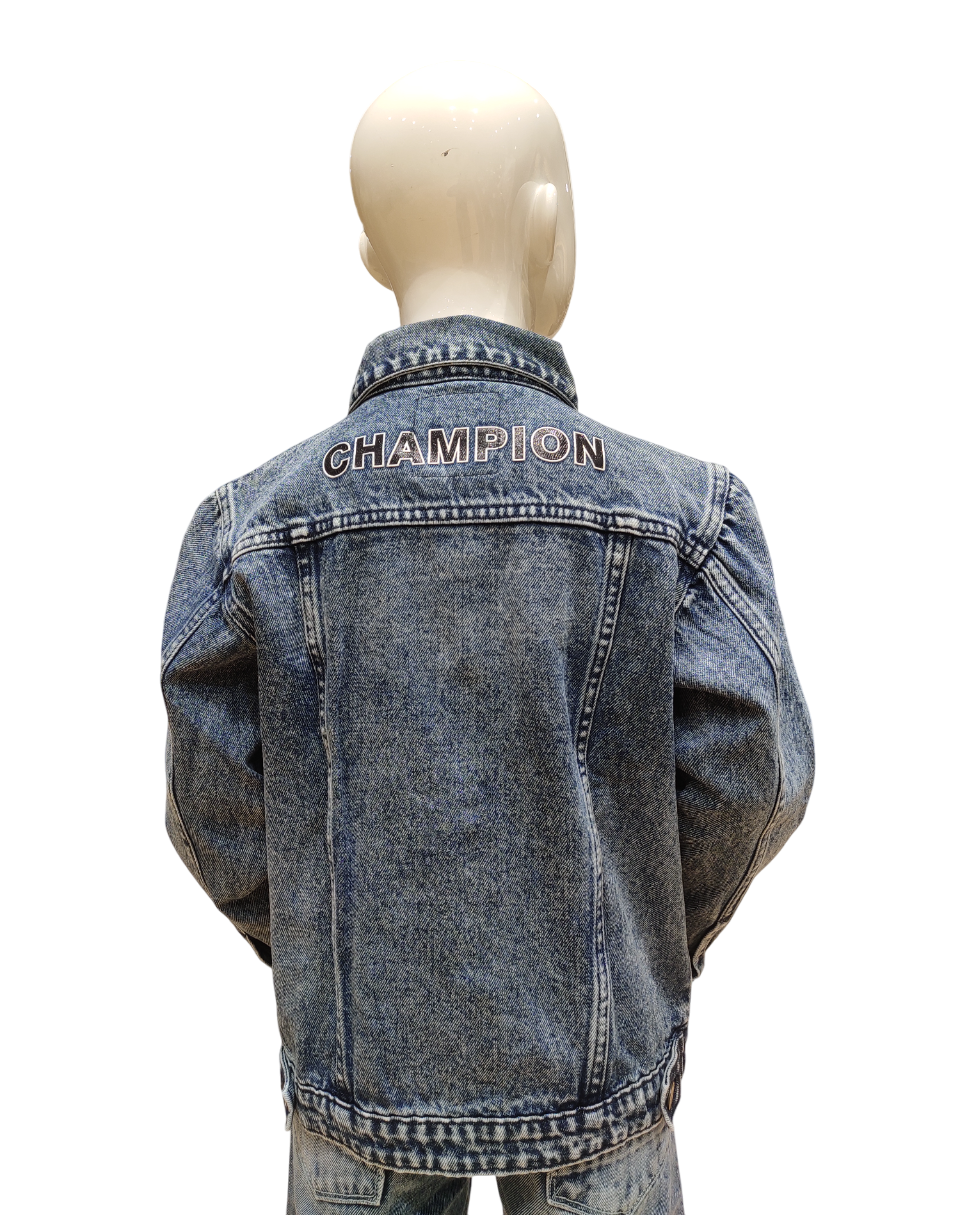 Boys Blue Denim Front Open Full Sleeve Fancy Jacket
