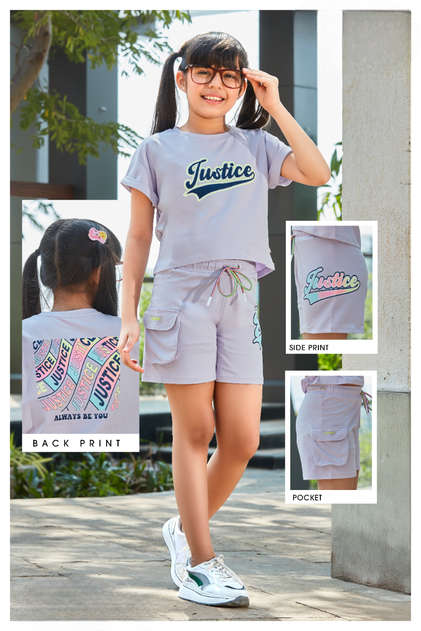 Girls Purple Fancy Crop Top With Shorts Co-Ordinates Set