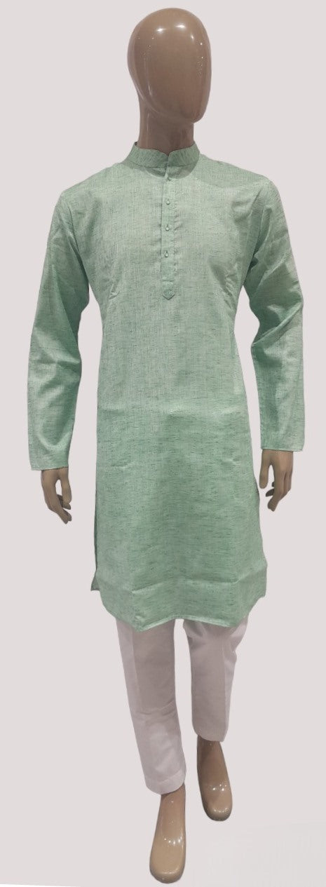 Mens Green Cotton Full Sleeve Kurta suit