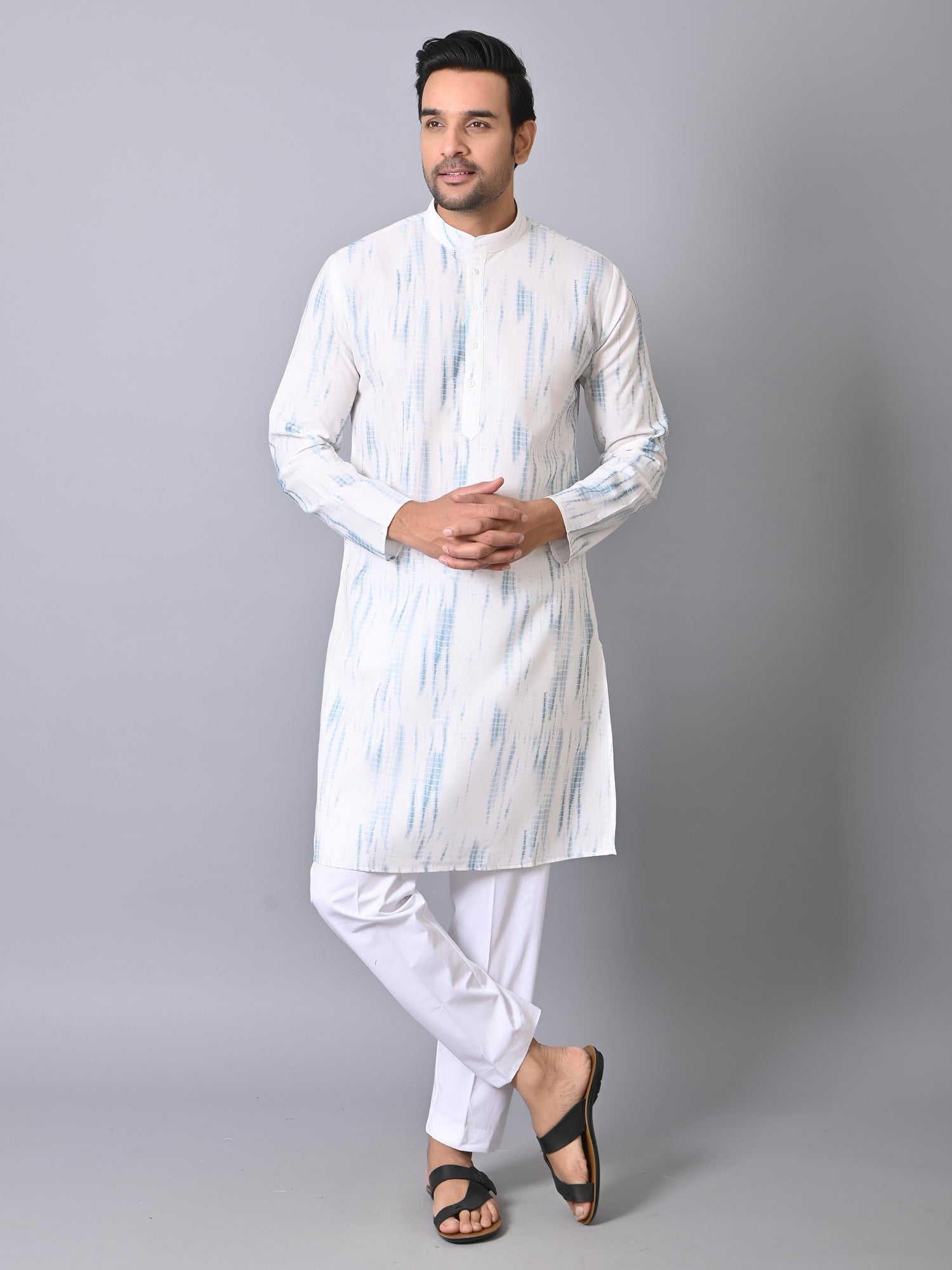 Mens Textured Blue Kurta Set