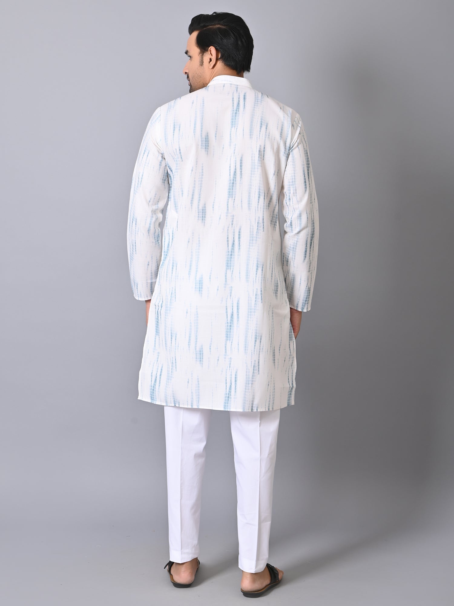 Mens Textured Blue Kurta Set