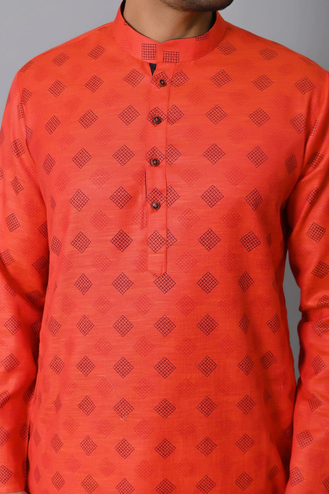 Mens Checked Red Kurta Set