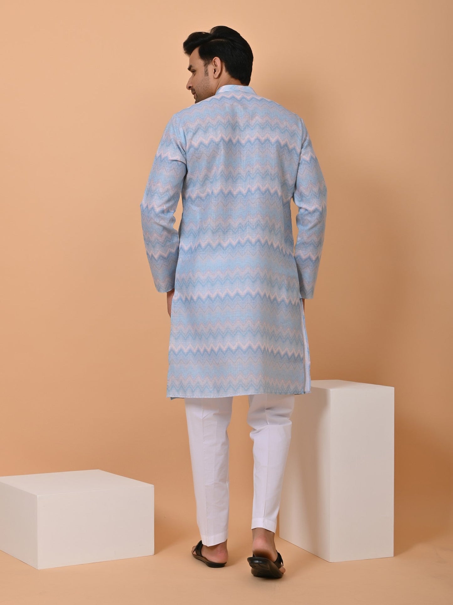 Mens Geometric Blue Kurta Set