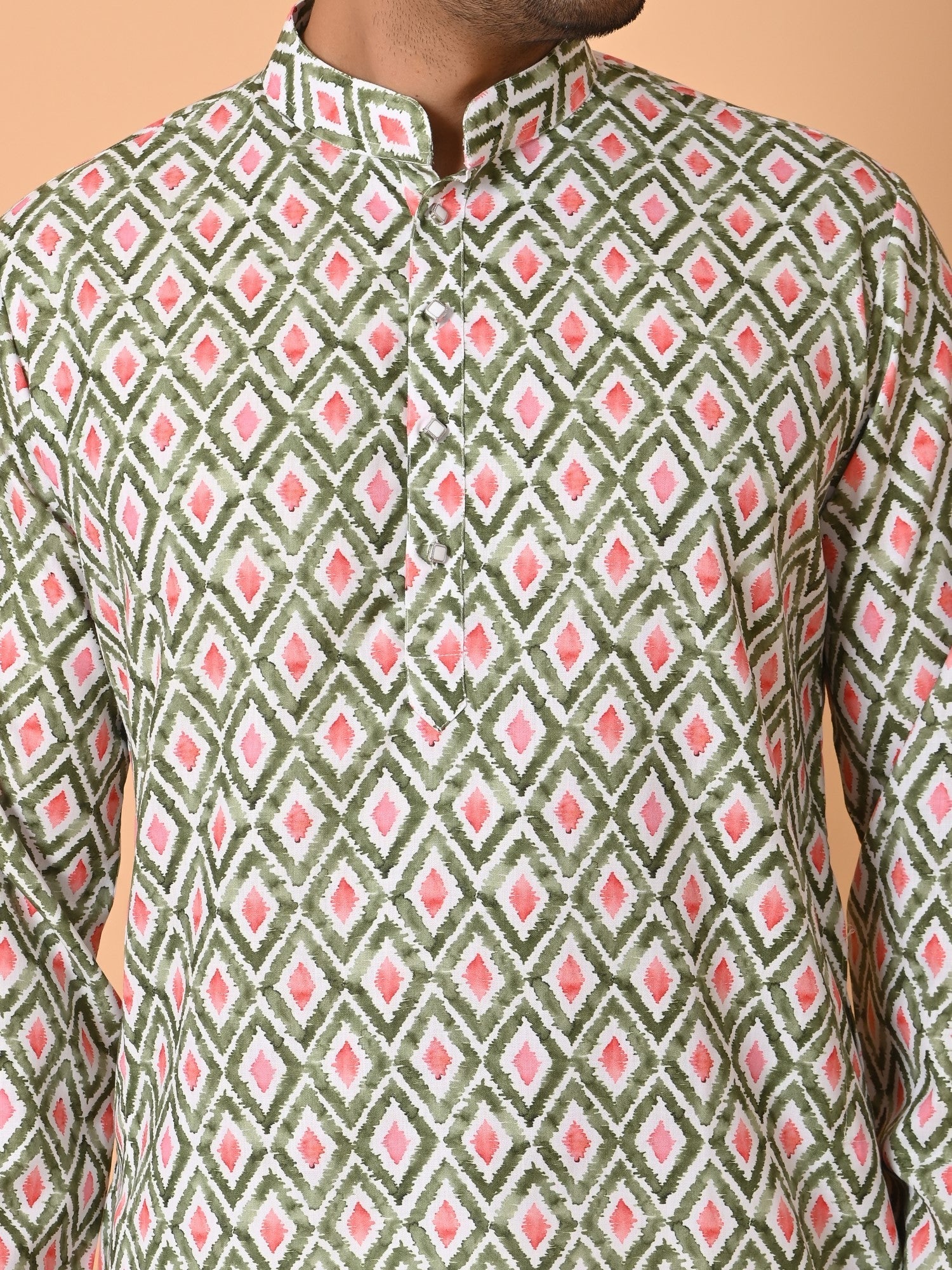 Mens Geometric Green Kurta Set