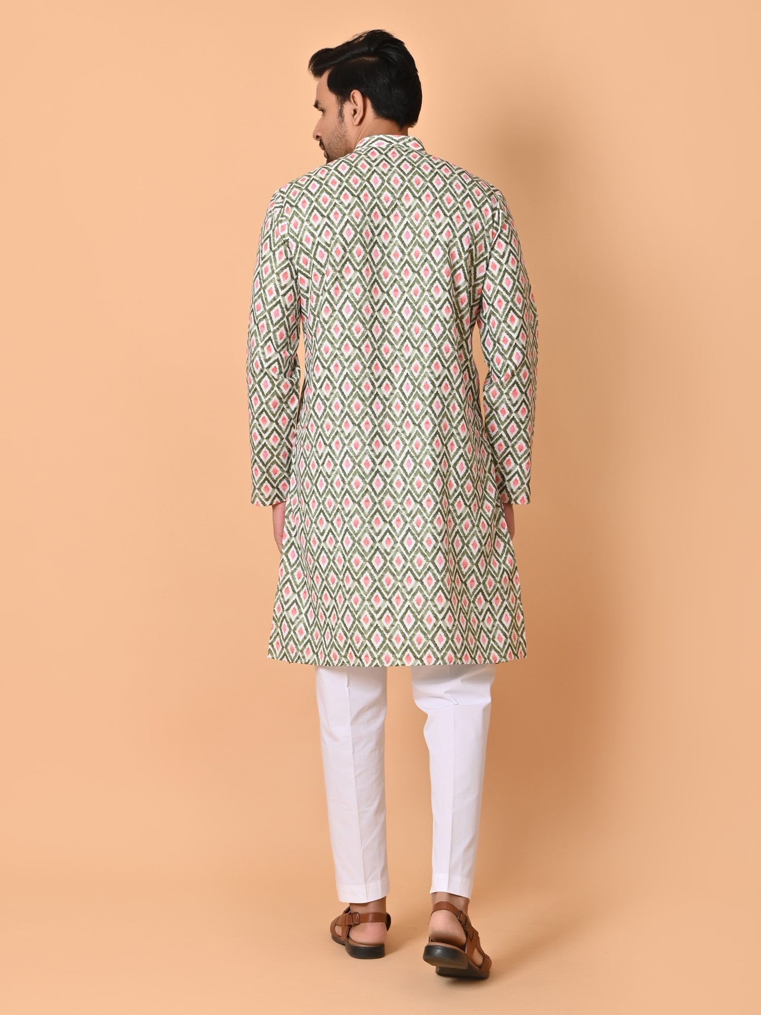 Mens Geometric Green Kurta Set