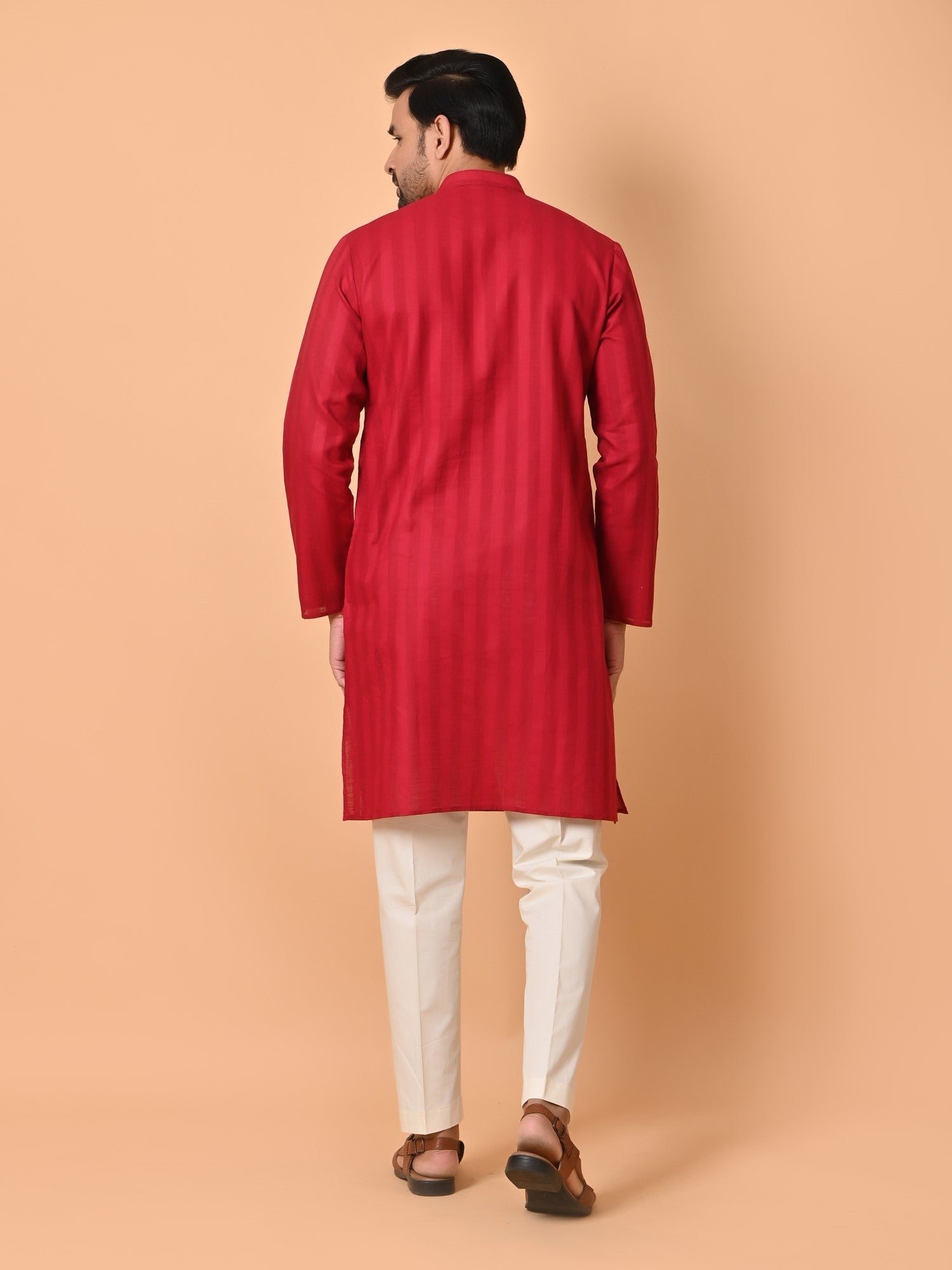 Mens Striped Red Kurta Set