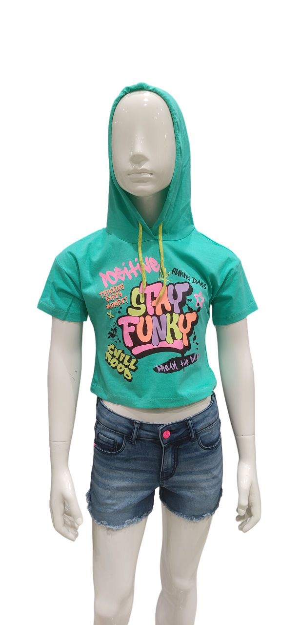 Girls Aqua Printed Hoodie Stylish Fancy Top