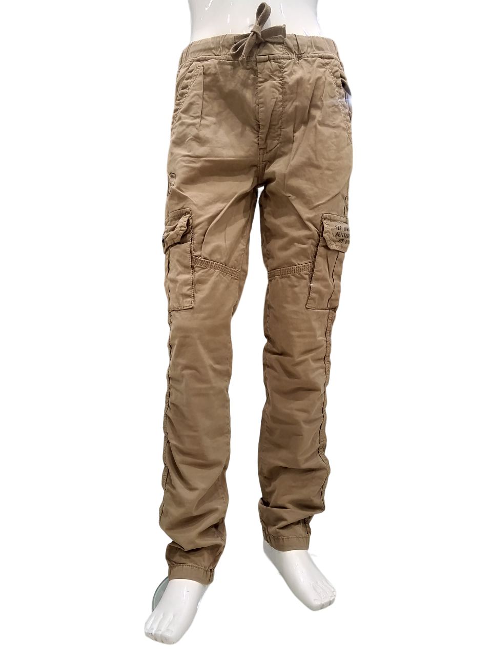 Boys Khaki Elastic Waist Six Pocket  Fancy Cargo Pant