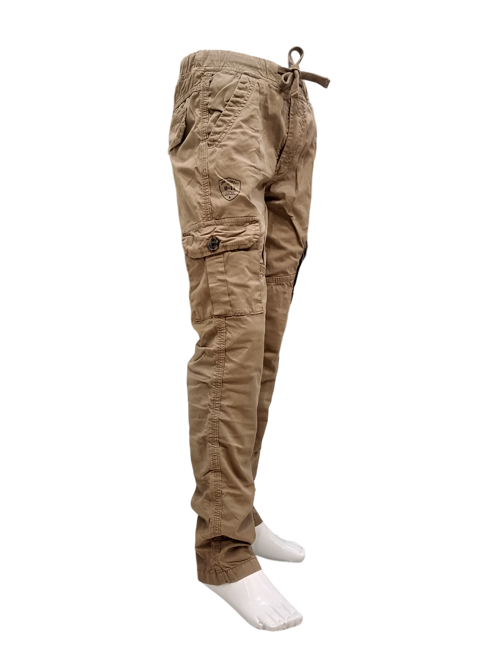 Boys Khaki Elastic Waist Six Pocket  Fancy Cargo Pant