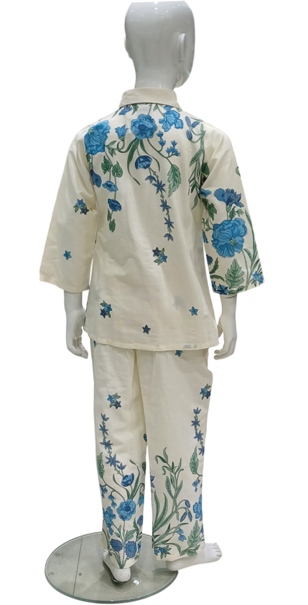 Girls Blue Fancy Printed Co Ordinates Set