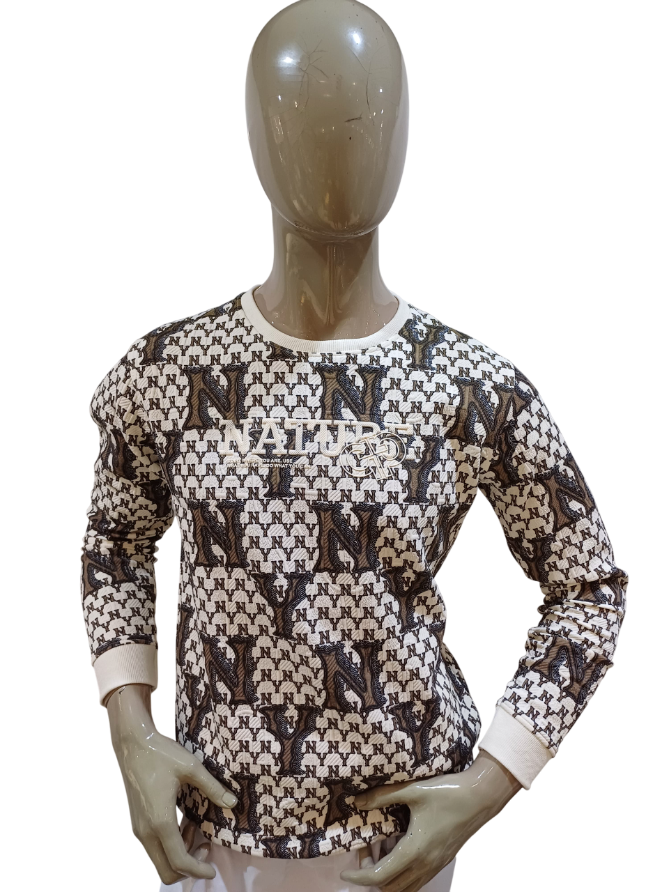 Mens Fawn Round Neck Full Sleeve Printed T-Shirt