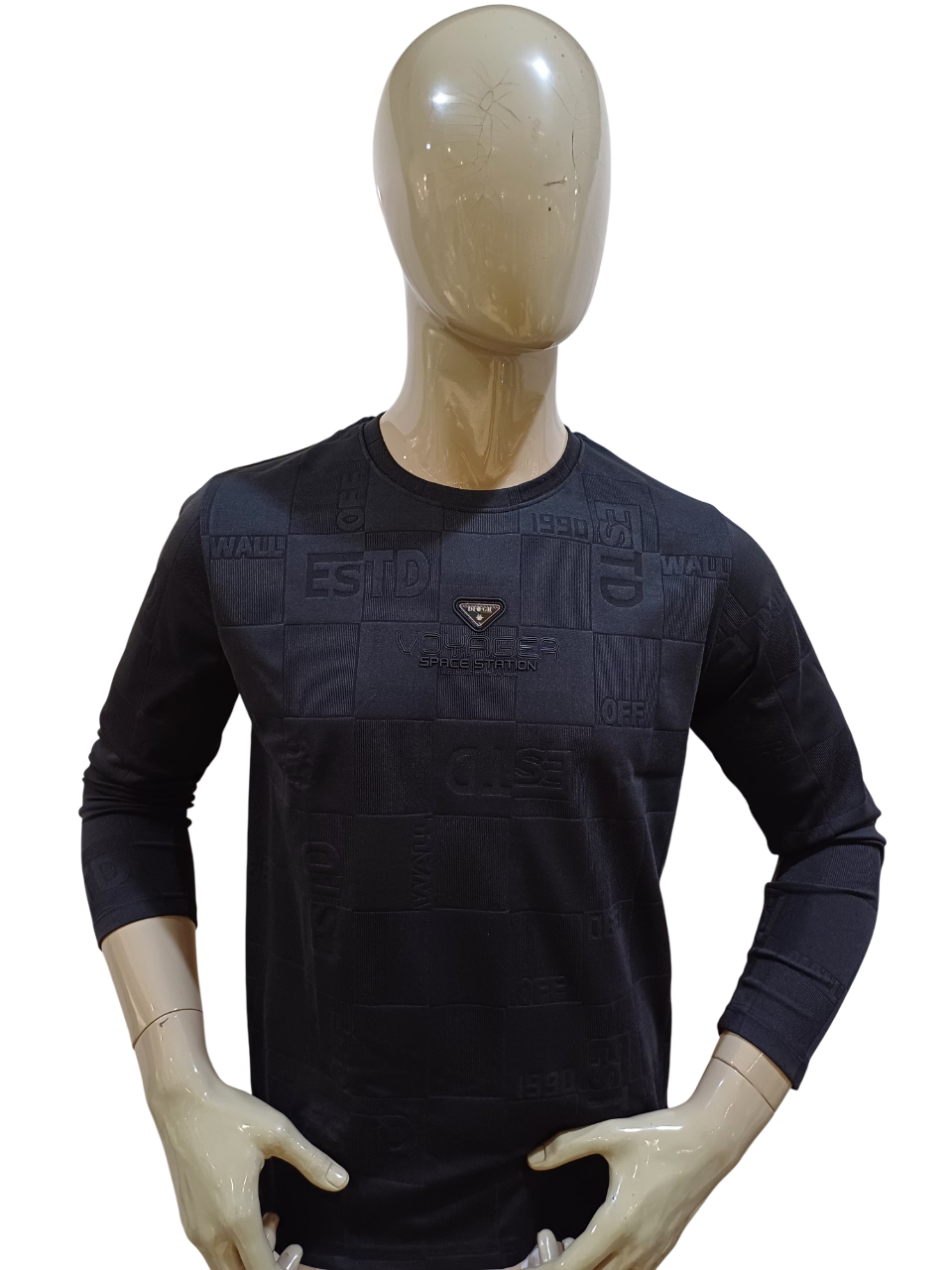 Mens Black Round Neck Full Sleeve Printed T-Shirt