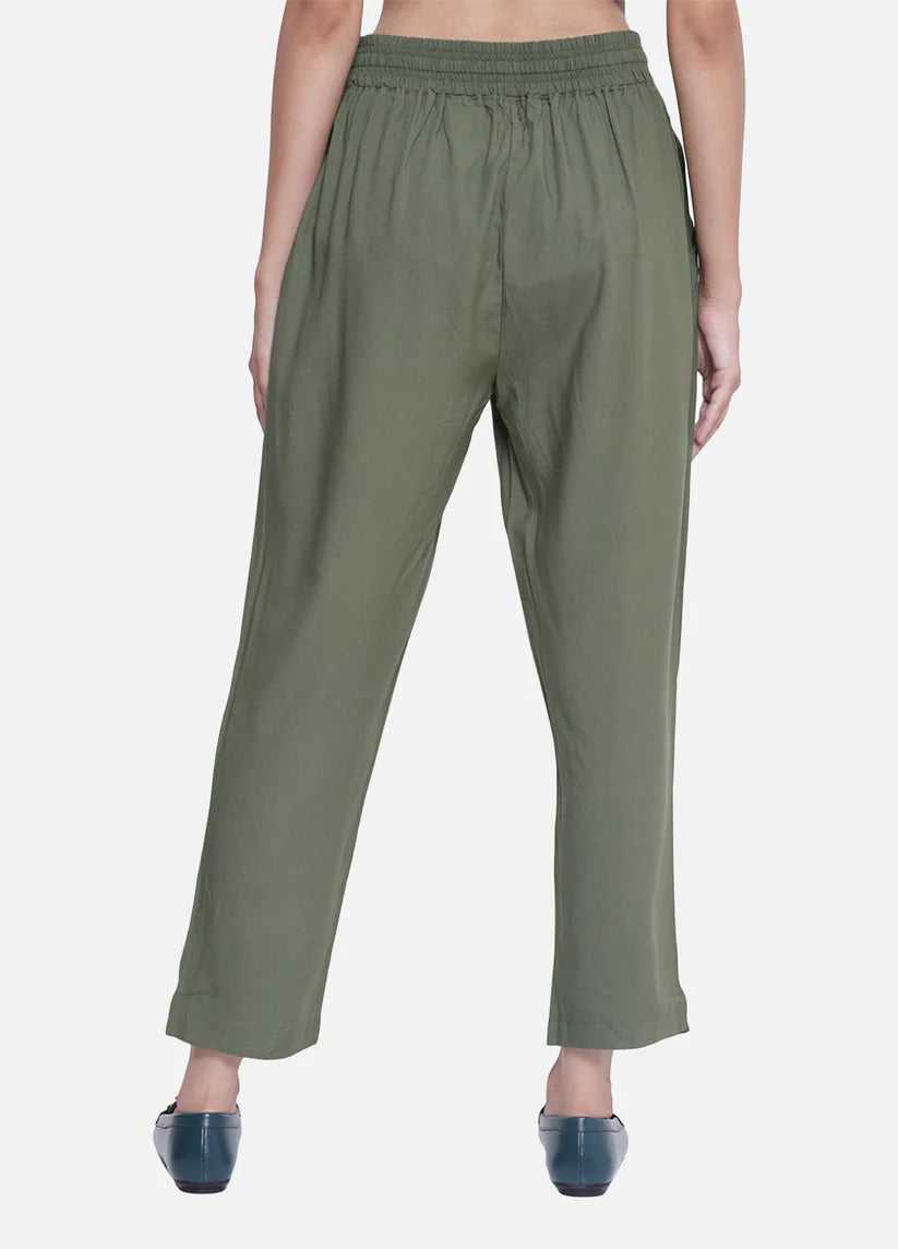 Women's Olive Green Stylish Casual Travelling Pant