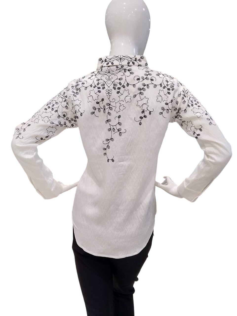 Women White Shirt Style Front Open Full Sleeve Fancy Printed Top