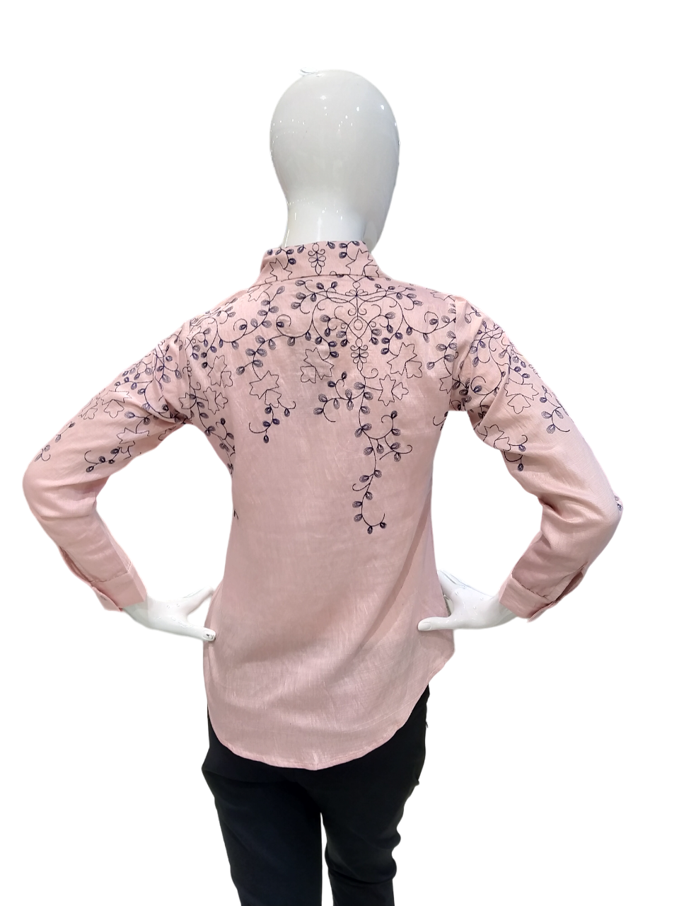 Women Pink Shirt Style Front Open Full Sleeve Fancy Printed Top
