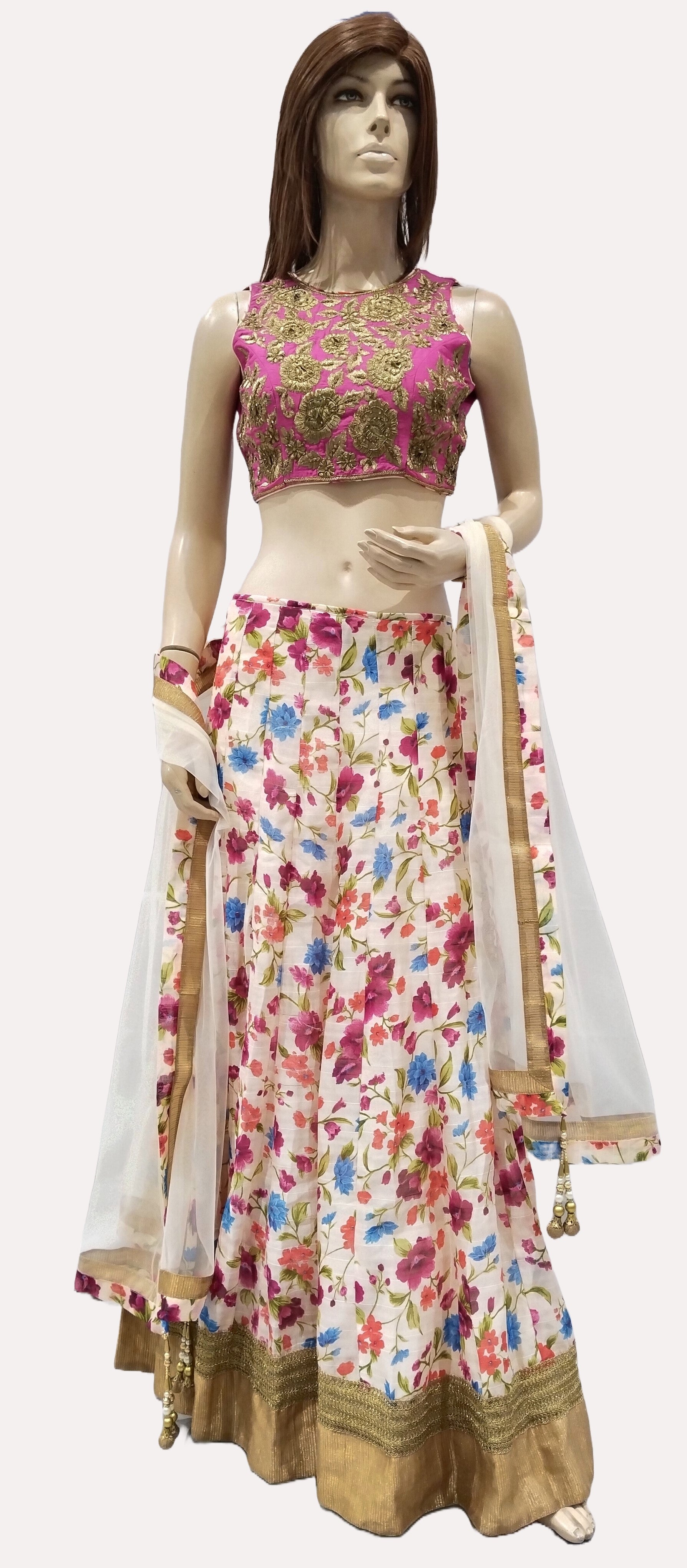 Woman's Light Purple Full Hand Work Cholee And Printed Long Skirt suit With Dupatta