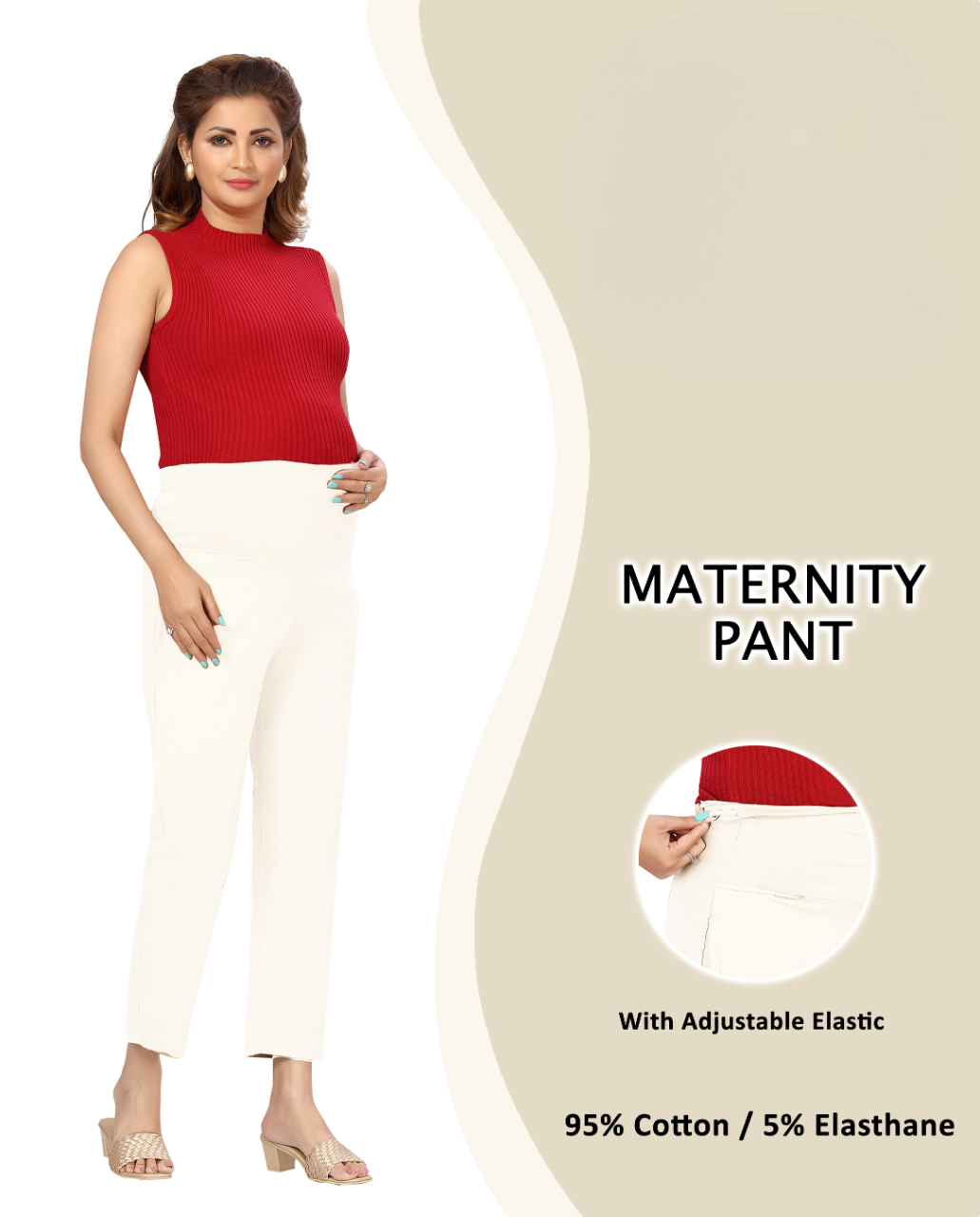 Women's Cream Maternity Straight Fit Pant