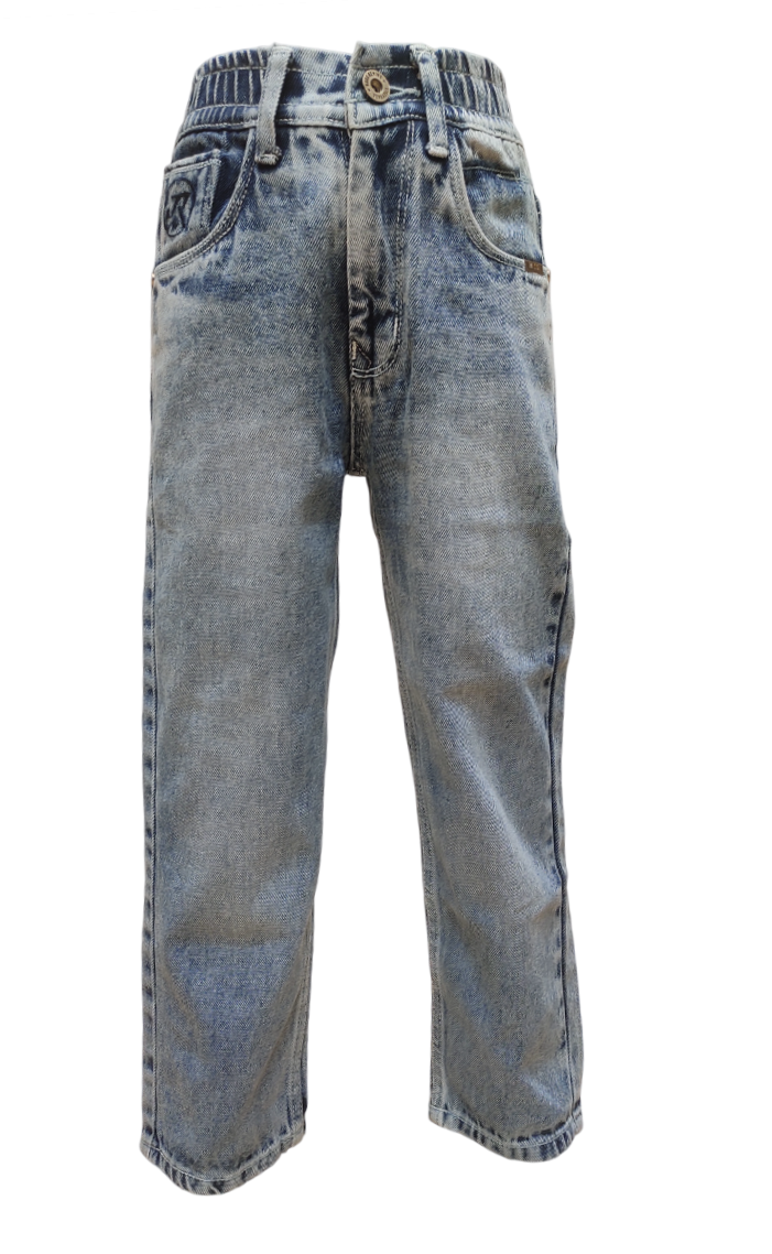 Boys Ice Wash Round Elastic Fancy Denim Jeans