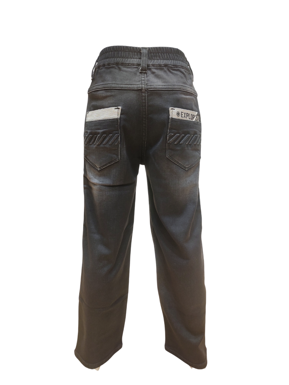 Boys Black Round Elastic Fancy Denim Jeans