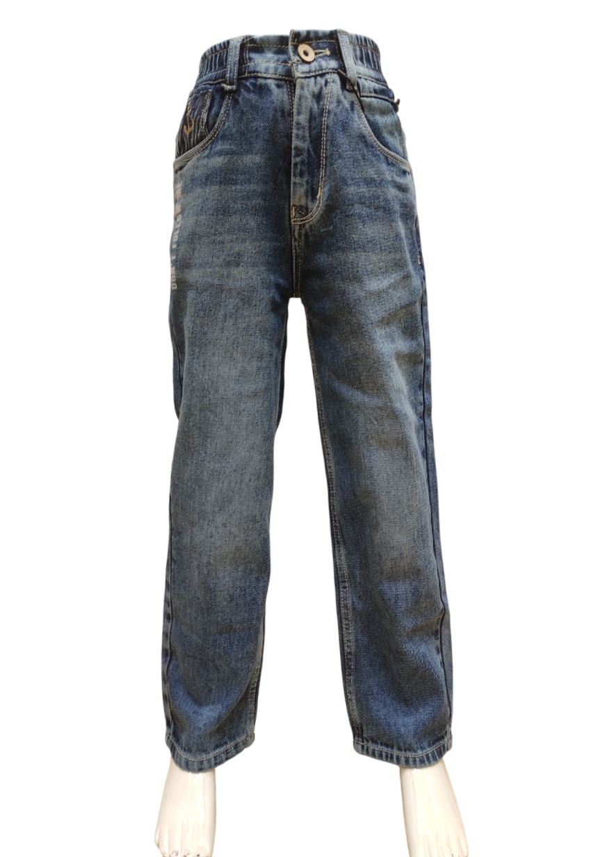 Boys Stone Wash Round Elastic Fancy Denim Jeans