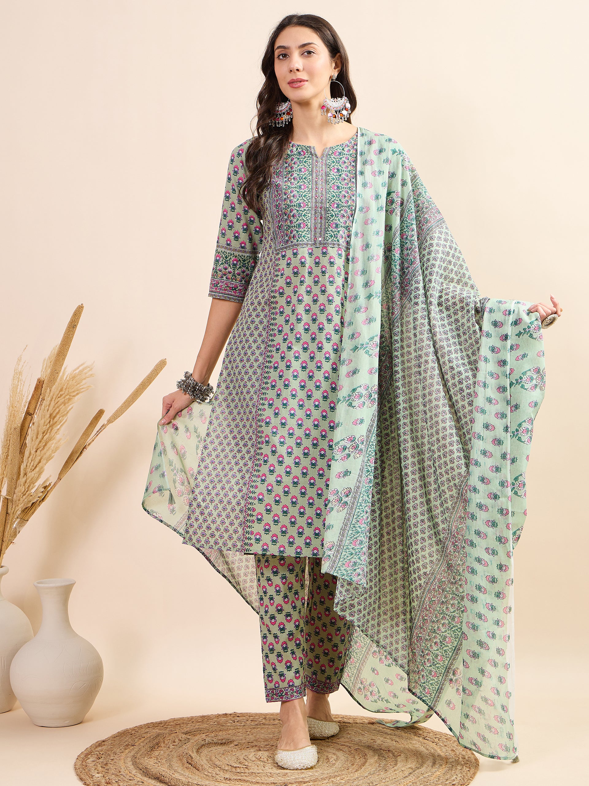 Women's Green Fancy Kurti Suit With Dupatta