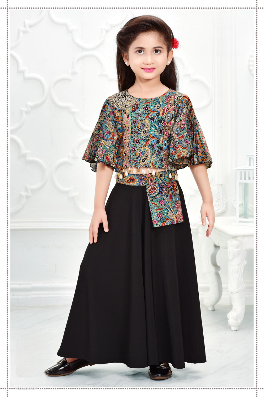 Girls Black Fancy Printed Plazo Suit