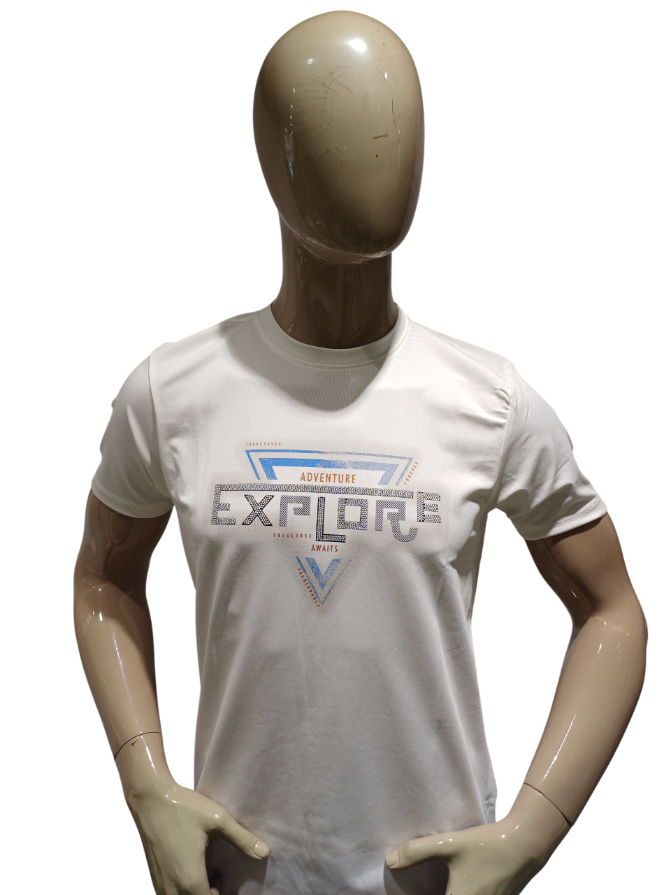 Mens White Round Neck Half Sleeve Fancy T-Shirt