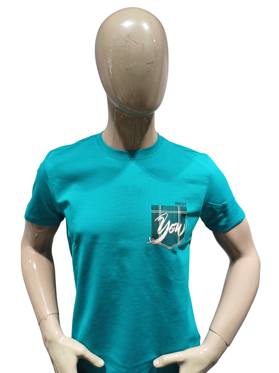 Mens Aqua Blue Round Neck Half Sleeve Fancy T-Shirt