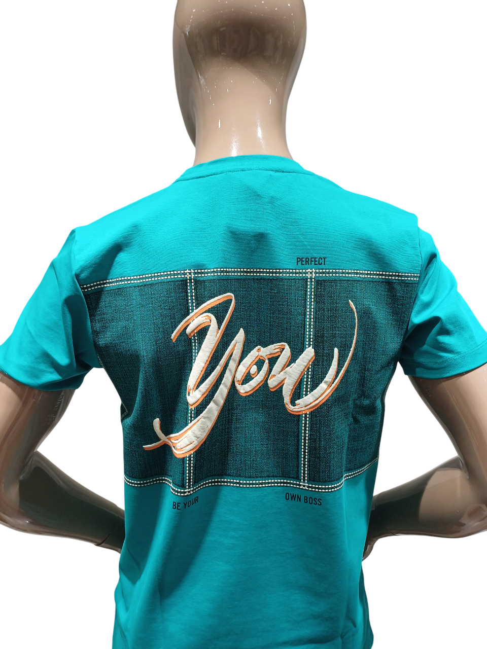 Mens Aqua Blue Round Neck Half Sleeve Fancy T-Shirt
