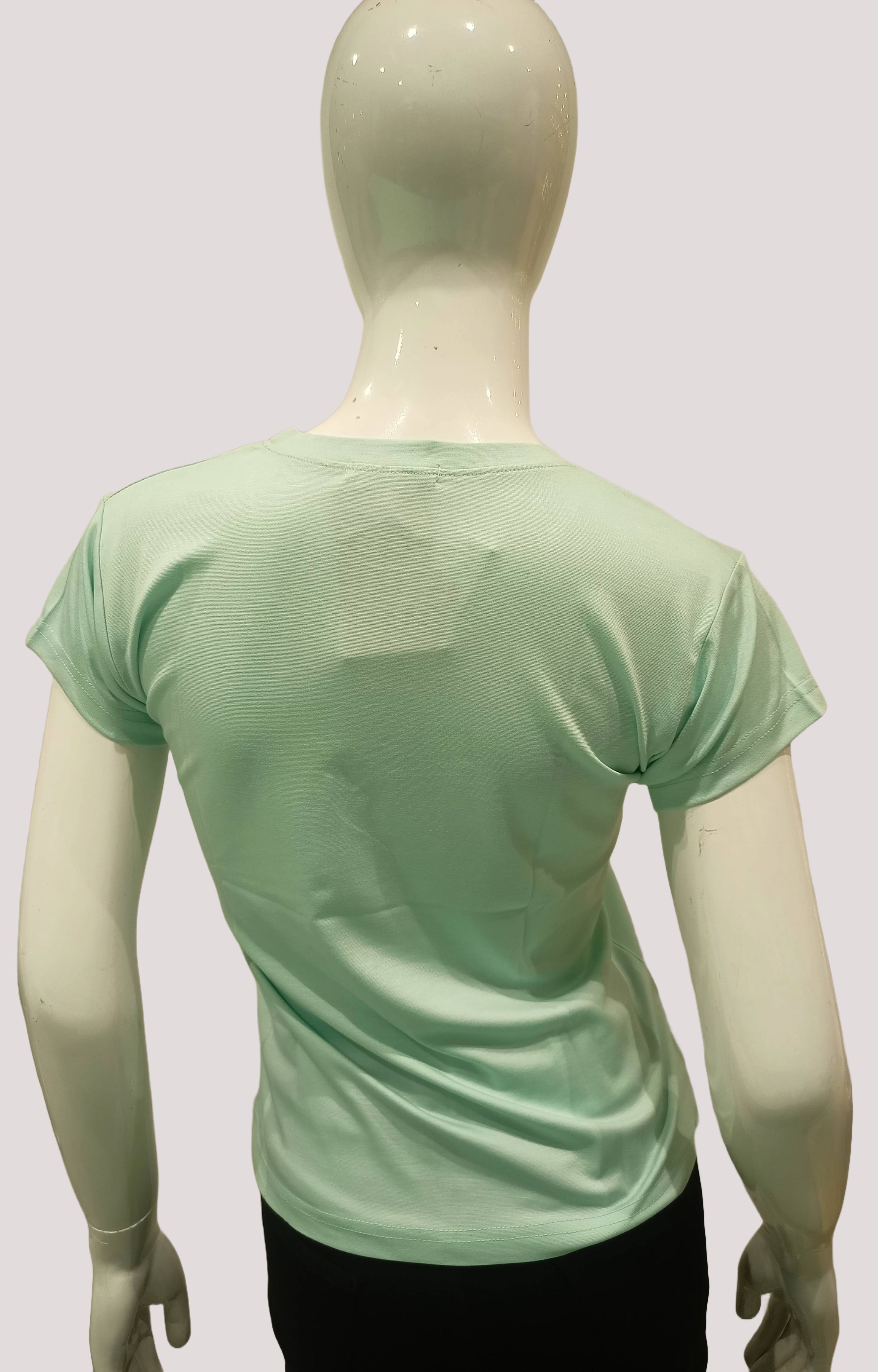 Women Pista Green Round Neck Half Sleeve Printed Casual Top
