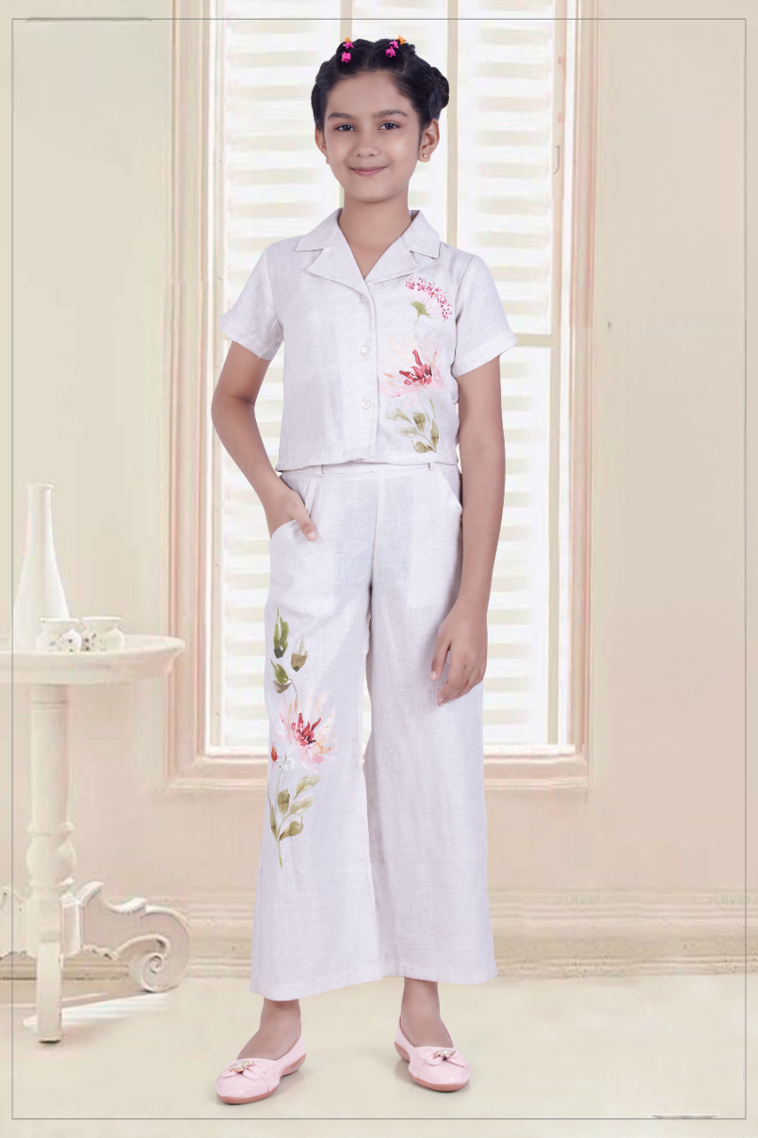 Girls Cream Fancy Co-Ordinates Set