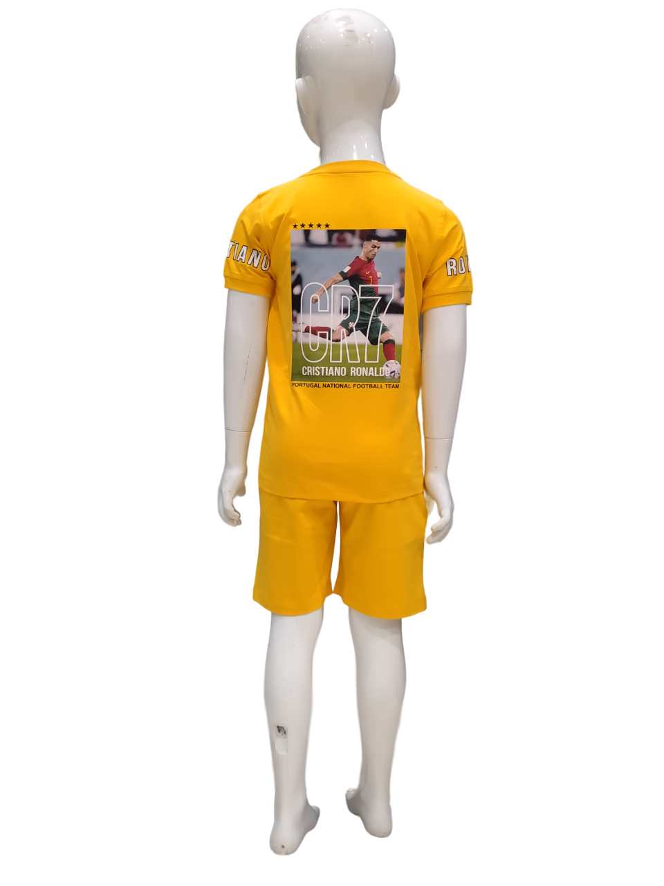 Boys Gold Ronaldo Print Half Sleeve Fancy T-Shirt With Fancy Shorts Cord-Set