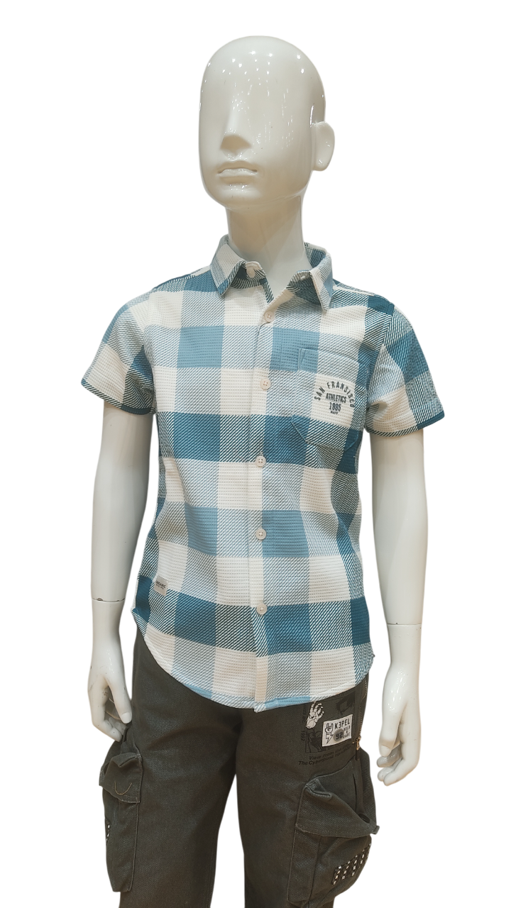 Boys Turquose Blue Colour Striped Half Sleeve Fancy Shirt