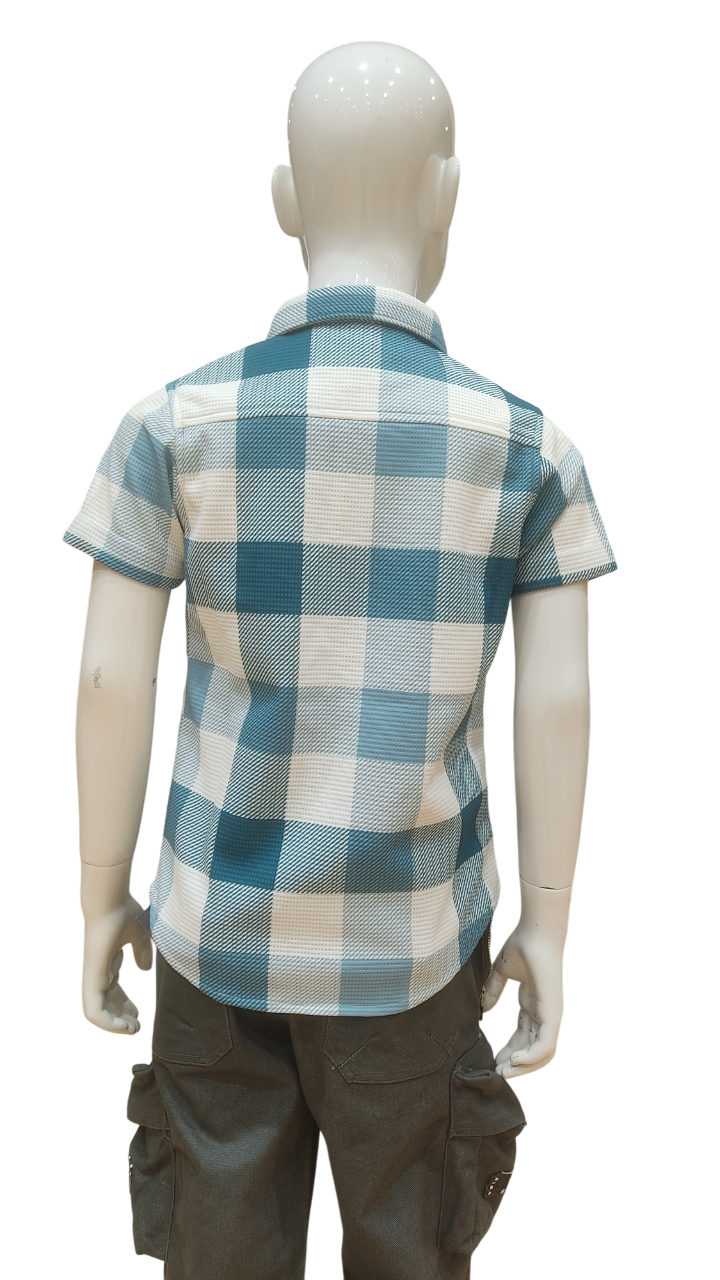 Boys Turquose Blue Colour Striped Half Sleeve Fancy Shirt